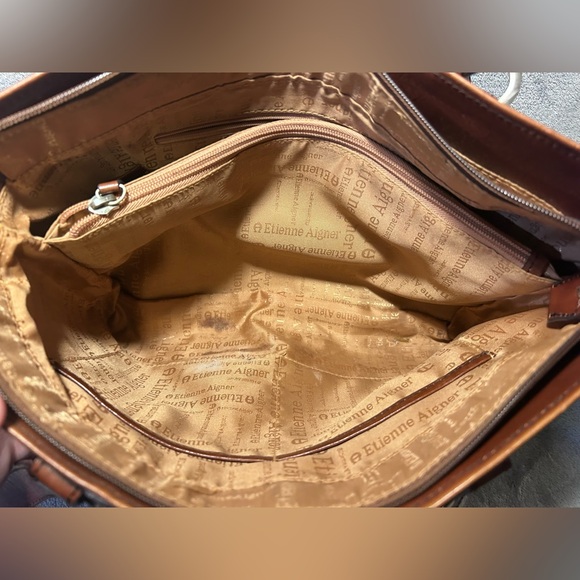 Etienne Aigner Cognac, Suede and Snakeskin Leather Tote w/ Silver Hardware - Picture 13 of 13